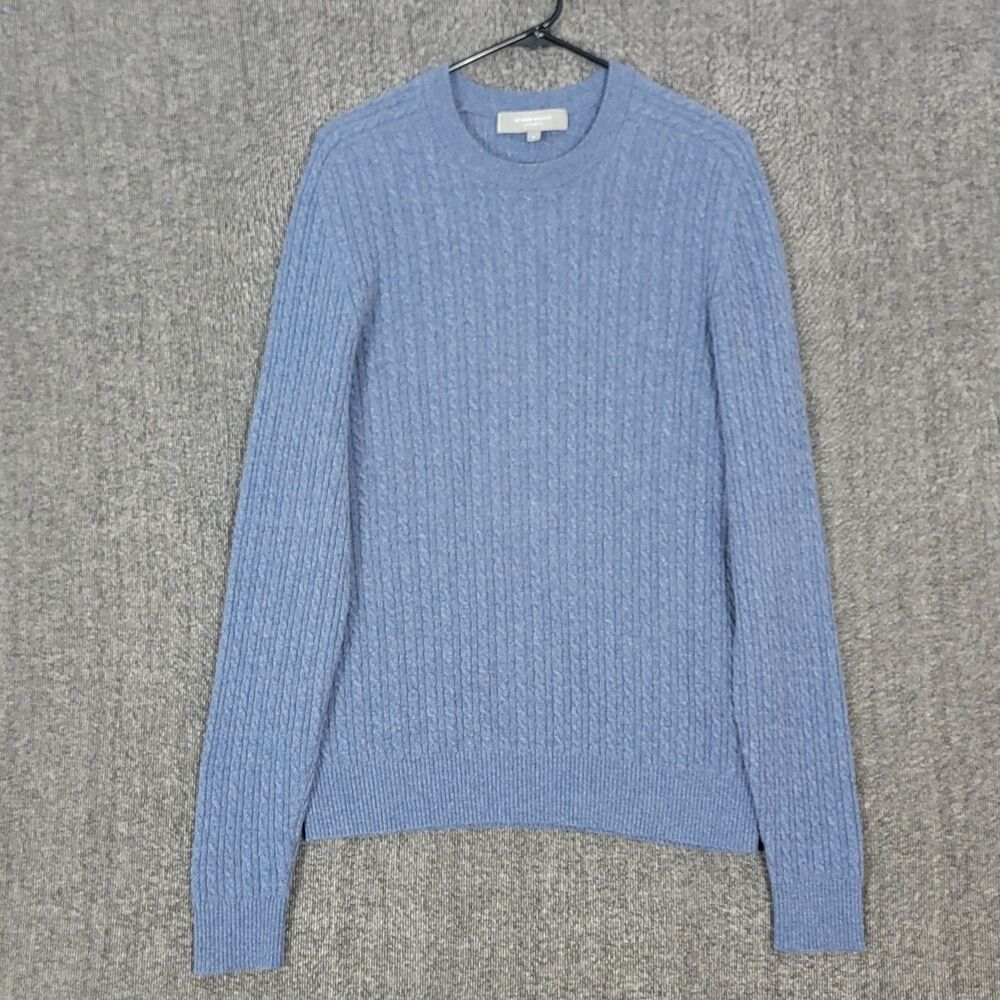 Neiman Marcus Sweater Mens Large Blue 100% Cashmere Cable Knit Crewneck